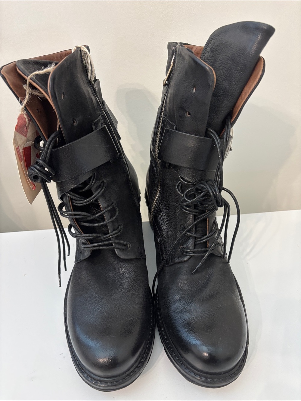 A.S.98 Women’s Black Leather Lace-Up Combat Boots